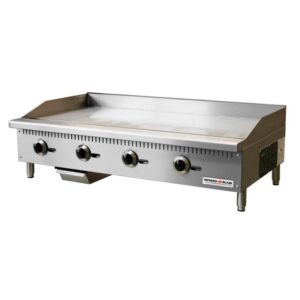 inferno blaze ib-ctg-48m 48” wide countertop commercial griddle with manual controls 120,000 btu - csa certified, stainless steel exterior natural gas griddle - perfect for commercial kitchens