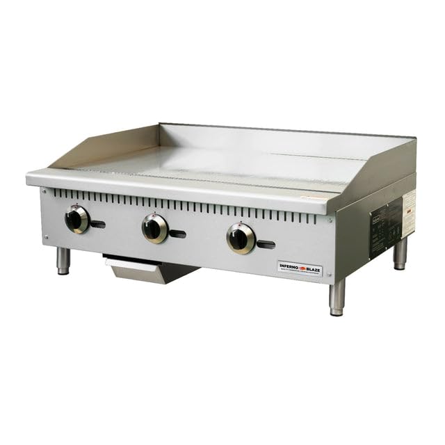 Inferno Blaze IB-CTG-36M 36” Wide Countertop Commercial Griddle with Manual Controls 90,000 BTU - CSA Certified, Stainless Steel Exterior Flat Cooking Griddle - Perfect for Commercial Kitchens