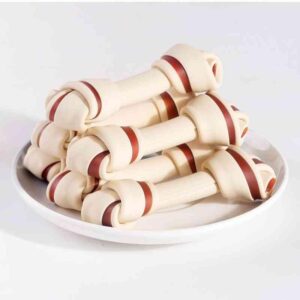 urbanx rawhide free dog bones, 4" real chicken wrapped dog chew bones for german shepherd dog and other large herding dogs training treats - 7 count