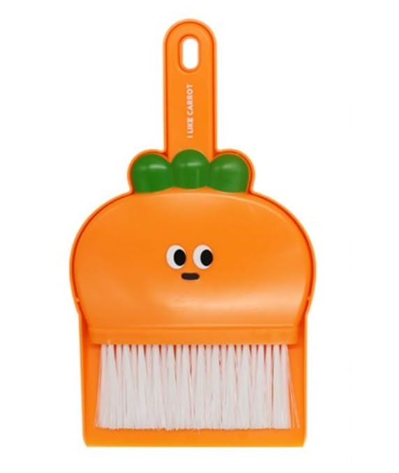 Generic Cute Carrot Mini Broom and Dustpan Set for Desk, Small Dustpan and Brush Set, Orange