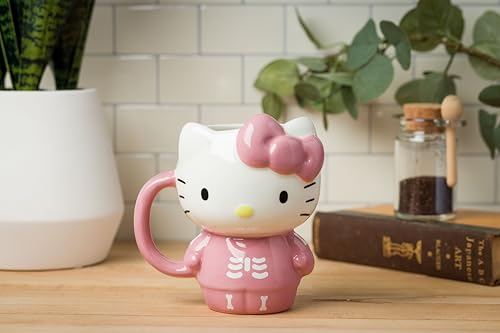 Silver Buffalo Sanrio Hello Kitty Halloween Spooky Pink Skeleton Costume Ceramic 3D Sculpted Mug, 20 Ounces