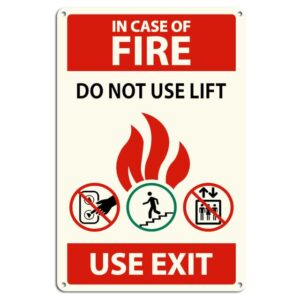 eveokoki in case of fire sign do not use lift exit glow in the dark sign – 1 pack 8x12 inch photoluminiscent, weather & fade resistance, indoor & outdoor for business, school, office, warehouse