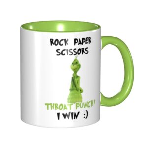 linkeqiche funny mug rock paper scissors throat punch i win coffee mug gift coffee mug internal and handle green 11oz mug