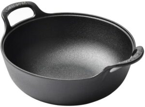 vonoto cast iron wok with handles, pre-seasoned cast iron grilling wok, use in the oven, on the stove, or on the grill (8 inch)