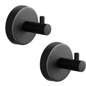 yundoza 2 pack towel hooks for bathrooms, screw in stainless steel coat robe hook(matte black)