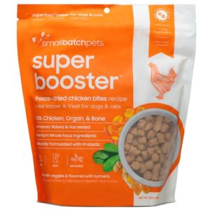 smallbatch pets freeze-dried super booster chicken bites for dogs & cats, 18 oz, made in the usa, humanely raised single protein source, topper & treat, with organic vegetables and probiotics