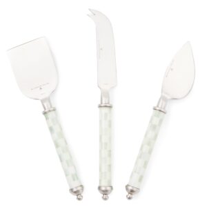 mackenzie-childs supper club cheese knife set, stainless-steel cheese slicers, charcuterie accessories, set of 3, gray-and-white sterling check