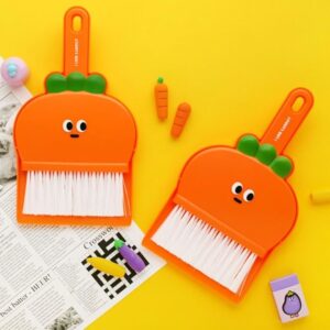 Generic Cute Carrot Mini Broom and Dustpan Set for Desk, Small Dustpan and Brush Set, Orange