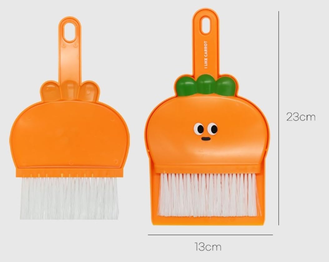 Generic Cute Carrot Mini Broom and Dustpan Set for Desk, Small Dustpan and Brush Set, Orange