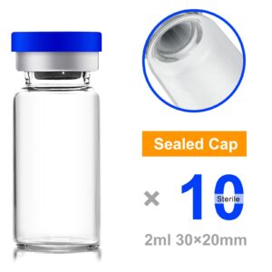 Ehoycq 2ml Sealed Vials with Self Healing Injection Port and Plastic-Aluminum Flip Caps,Glass Empty Vials for Injection 10 Pack