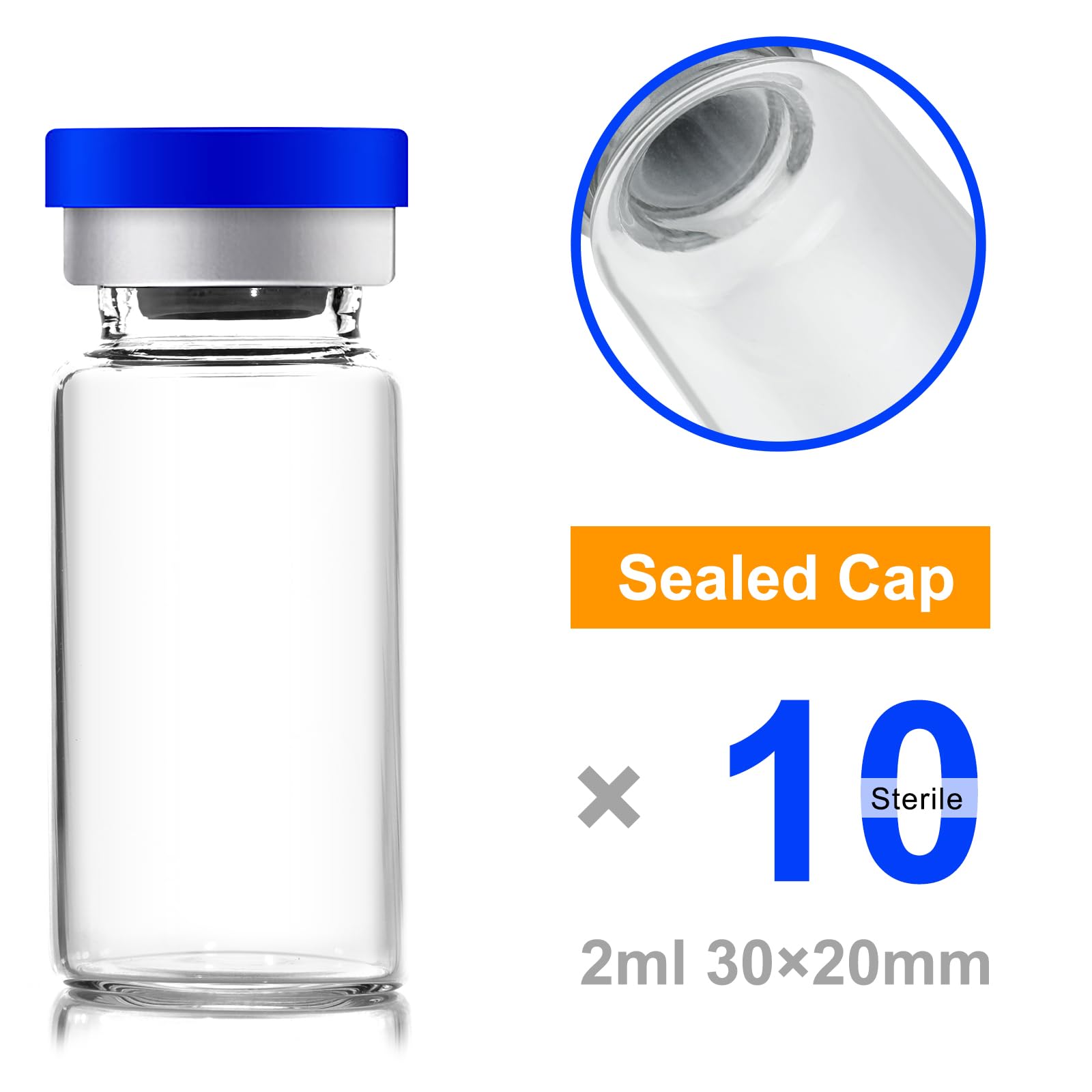 Ehoycq 2ml Sealed Vials with Self Healing Injection Port and Plastic-Aluminum Flip Caps,Glass Empty Vials for Injection 10 Pack