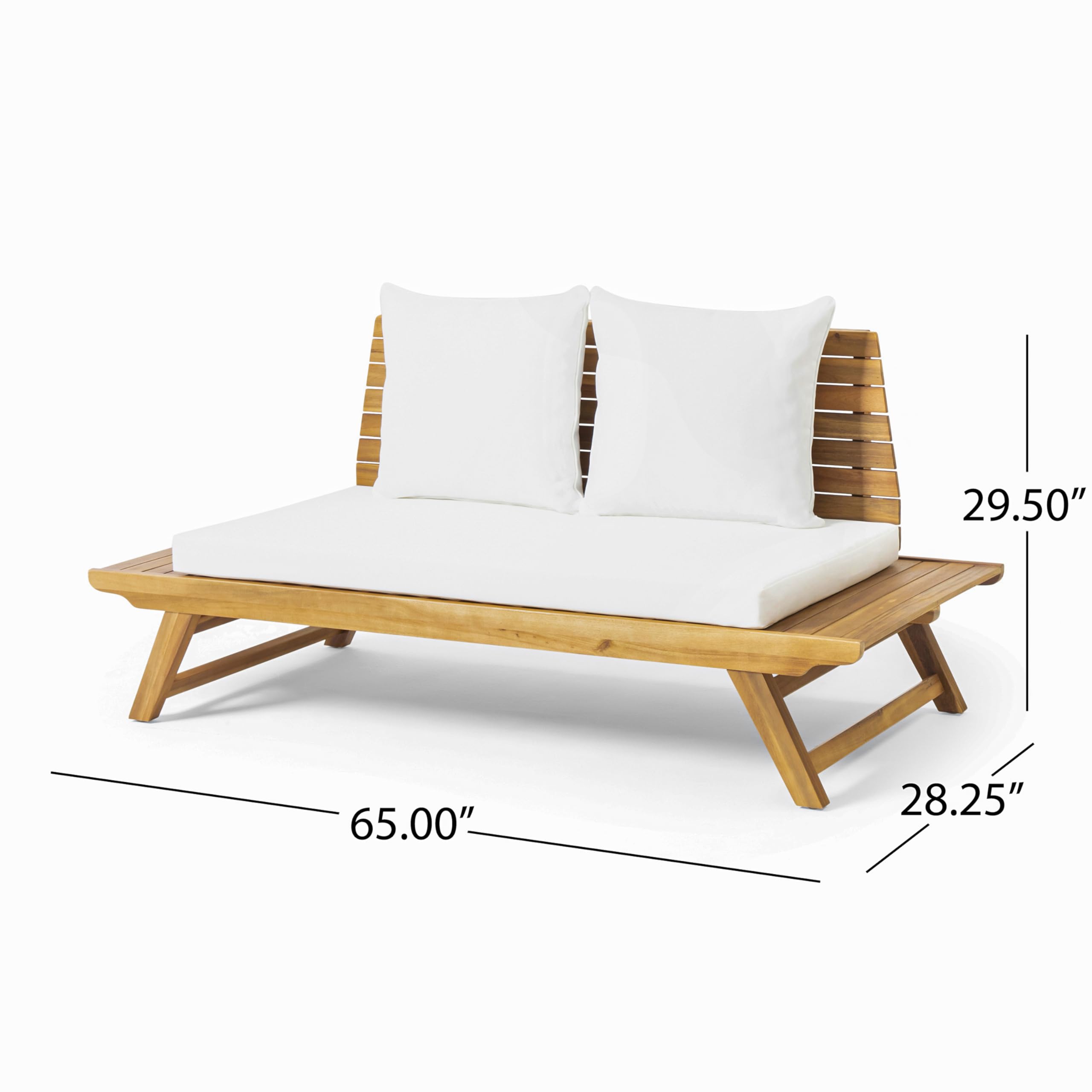 Christopher Knight Home Sedona Outdoor Acacia Wood 6 Seater Chair Loveseat Cushions Chat Patio Furniture Conversation Sets with Coffee Table, 37 "W x 28.25 "D x 29.5 "H, Teak + White