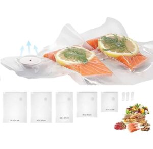 vacuum seal bags for food, reusable freezer vacuum storage bags, vacuum food saver bags for vacuum sealer hand held | enhanced air valve, easy vacuum, less waste, keep fresh (20pcs pack)