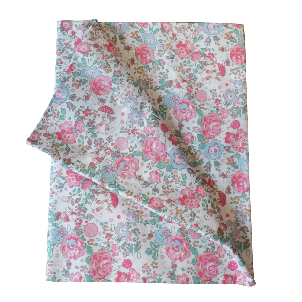 NEWUEBEL Cotton Fabric by The Yard for Sewing DIY Crafting Fashion Design Printed Floral Washable Cloth Bundles Voile;Full Width cuttable39 x 63inches (100x160cm) Blue and Pink Flowers Pattern