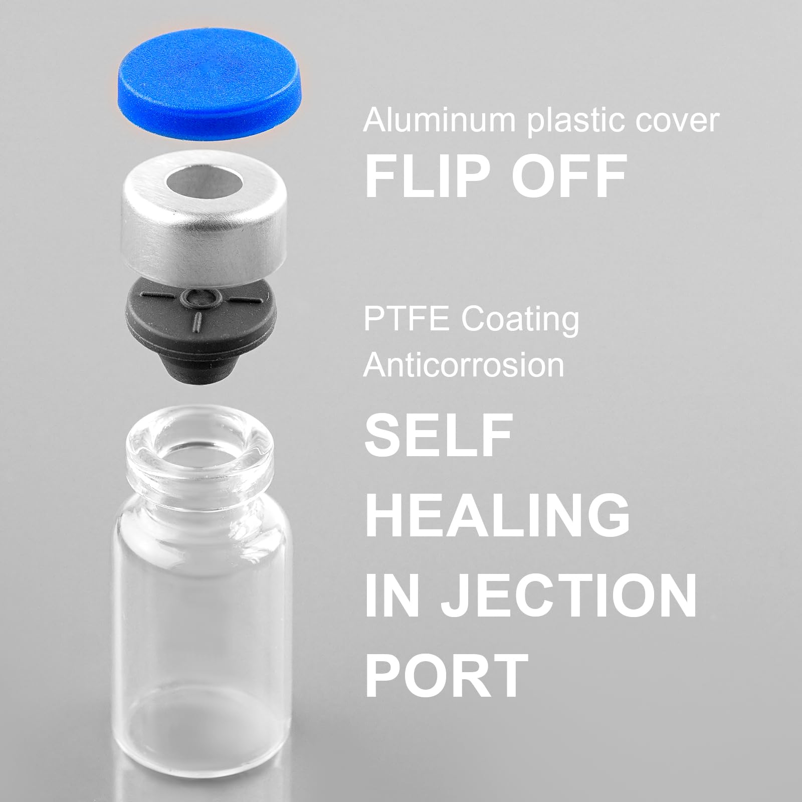 Ehoycq 2ml Sealed Vials with Self Healing Injection Port and Plastic-Aluminum Flip Caps,Glass Empty Vials for Injection 10 Pack