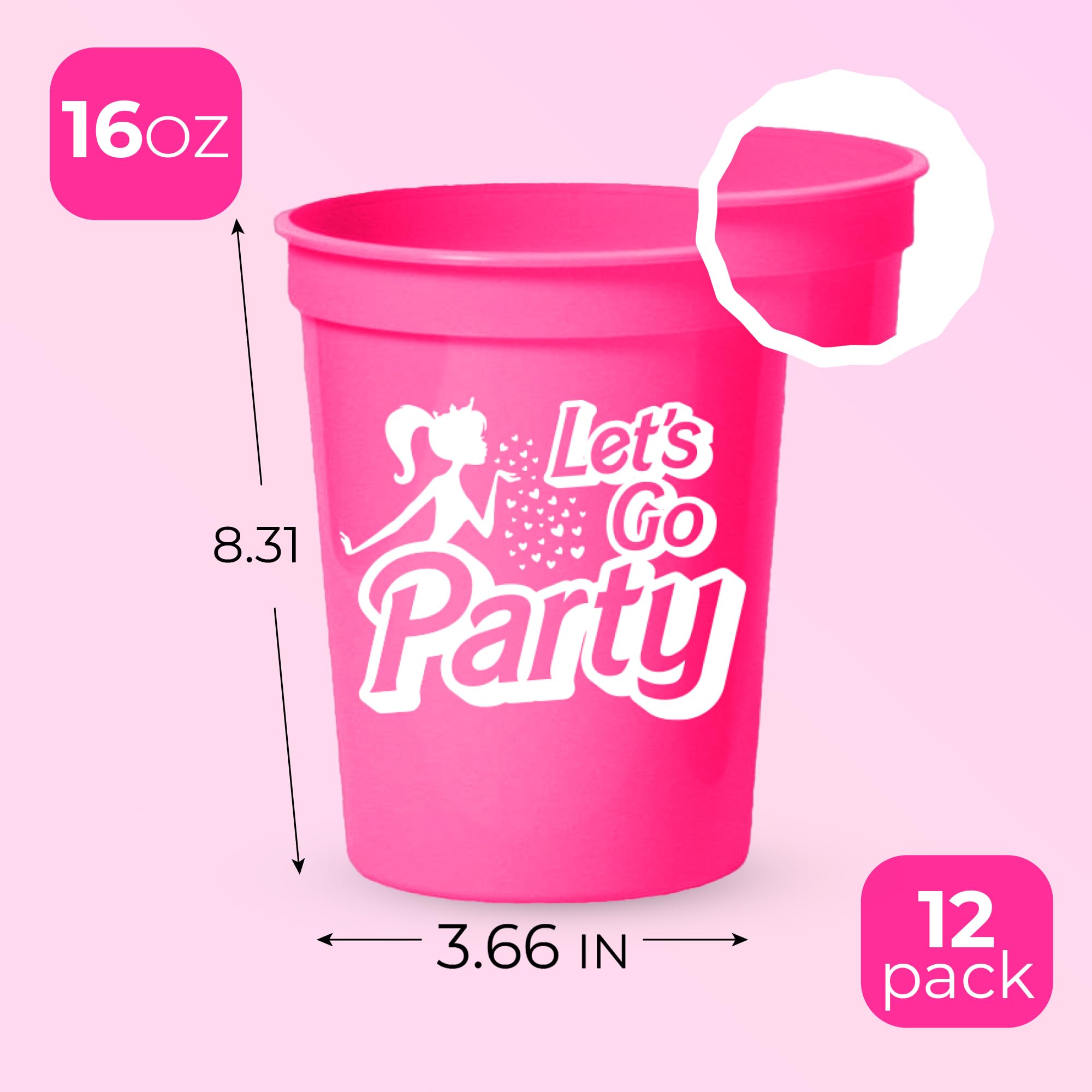 Let's Go Party Set of 12 Bachelorette Cups, 1 Bride Cup and 11 Let's Go Party Cups, 16 Oz Bachelorette Party Cups, Cowgirl Cups, Girls Trip Cups, Pink Reusable Cups, Girls Weekend Cups Girls Night Cup