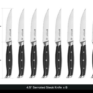 BRODARK Steak Knives Set of 8, Serrated Steak Knives with Full Tang Handle, High Carbon Stainless Steel Steak Knife Set, NSF Certified, Steel-King Series