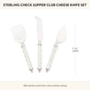 MACKENZIE-CHILDS Supper Club Cheese Knife Set, Stainless-Steel Cheese Slicers, Charcuterie Accessories, Set of 3, Gray-and-White Sterling Check