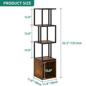 YITAHOME 4-Tier Rotating Bookshelf 360 Display Floor Standing Bookcase for Small Spaces Industrial Narrow Shelf Organizer Storage Rack for Bedroom, Living Room, Study Room,Rustic Brown