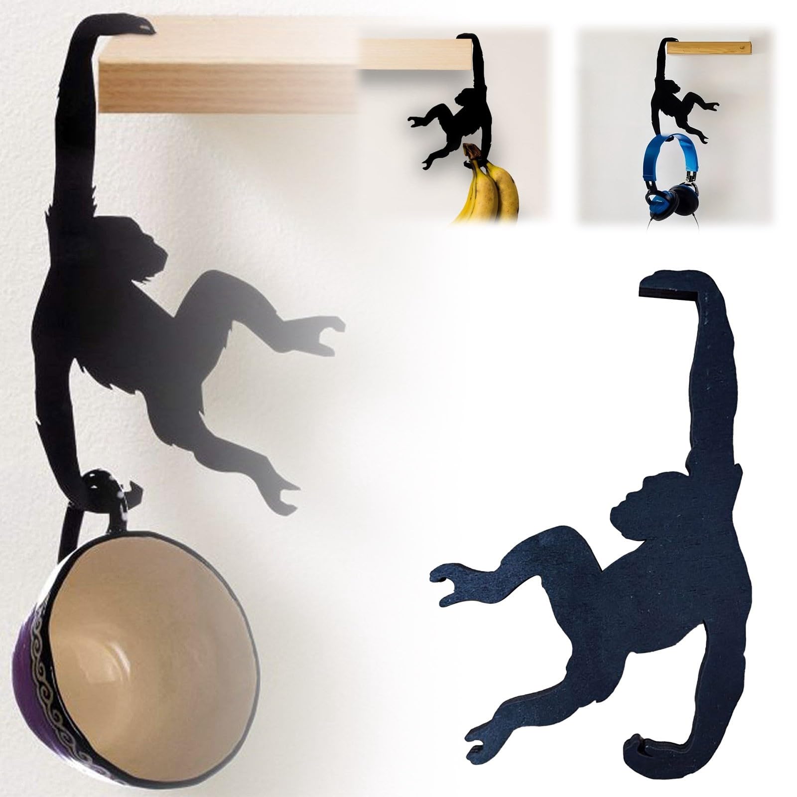 Unique Holder Balance Hook, Monkey Decorative Wall Mounted Hooks Wooden Hanger, Magic Hook for Hanging Plants Jackets Keys or Stylish Purse Hanger (5)