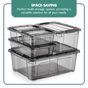 Tribello Small Storage Container Bin With Lids, Plastic Storage Container With Latching Lids For Organizing - Tinted - (11.5’ x 8” x 3”) 3 Quart - Set of 6 - Made in EU