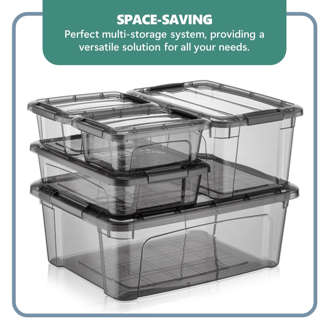 Tribello 12.5 Quart Storage Bins with Lids, Plastic Storage Containers with Latching Lids For Organizing - Tinted - (15.5’ x 12” x 6”) - Set of 2 - Made in EU