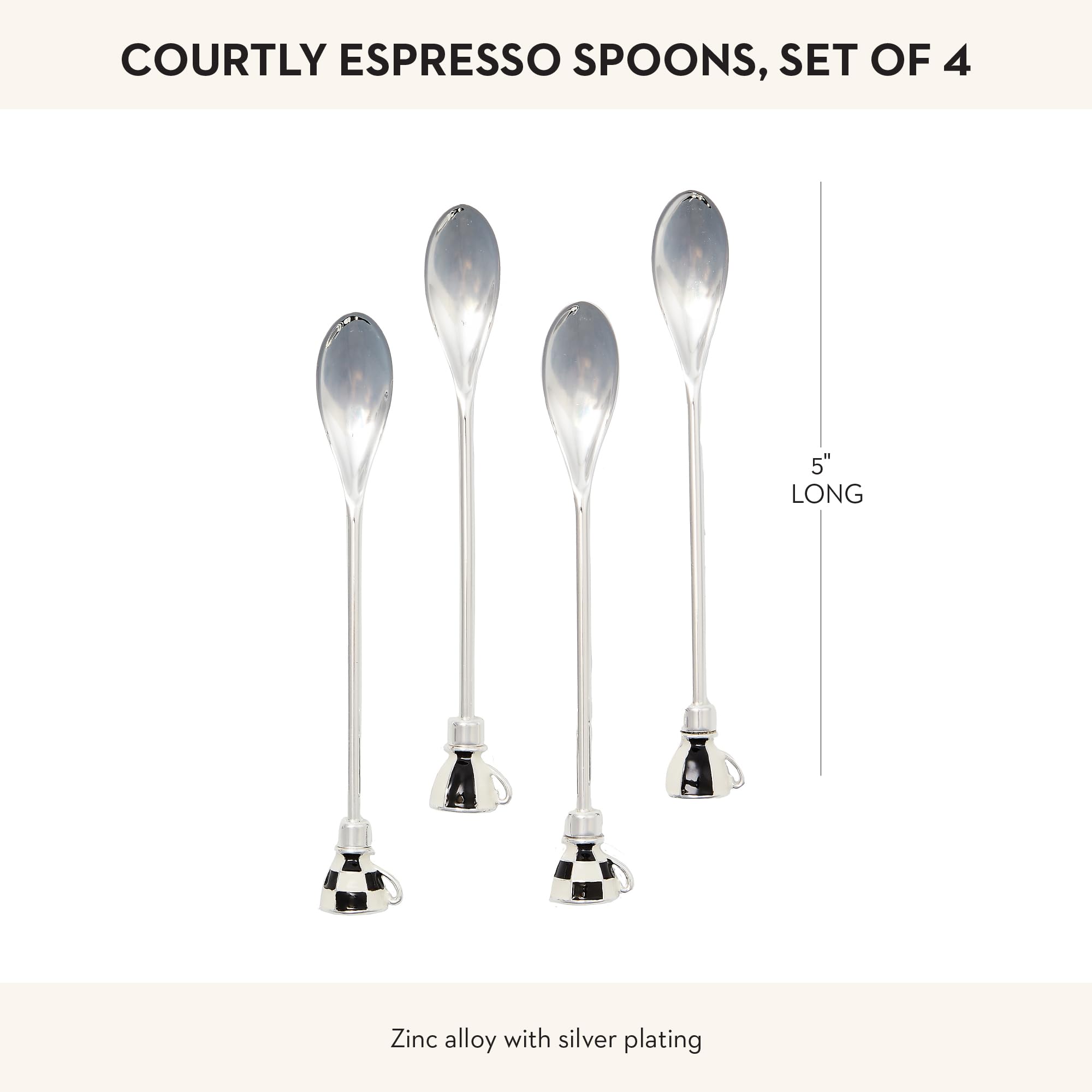 MACKENZIE-CHILDS Espresso Spoon Set, Cute Coffee Spoons and Teaspoons, Set of 4, Black-and-White Courtly