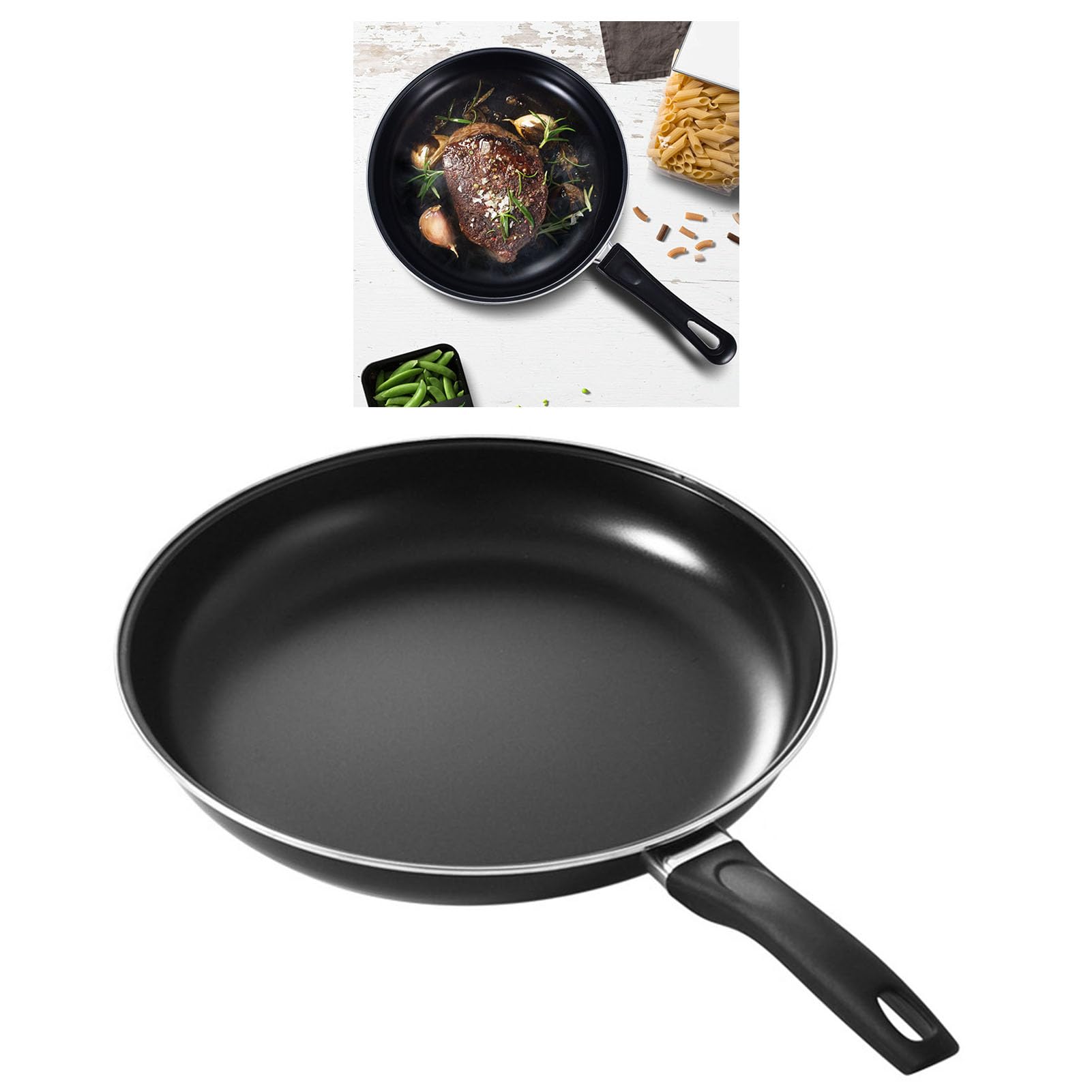 Frying Pan, Metal Stovetop Frying Skillet Flat Base Skillet Pan Nonstick Frying Pan Skillet Cooking Pan with Handle Portable Cooking Saute Pan Omelet Pan for Kitchen Cooking (25cm)