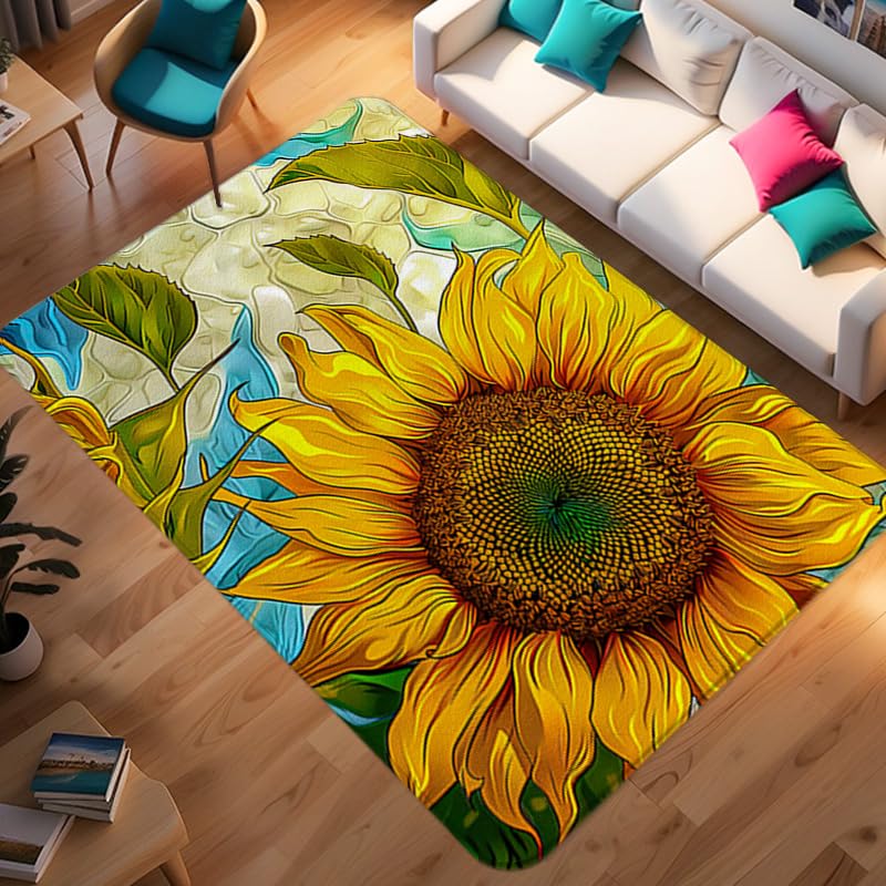 merlenuit Sunflower Rug for Bedroom and Living Room - Sunflower Area Rug - 80x60 inches