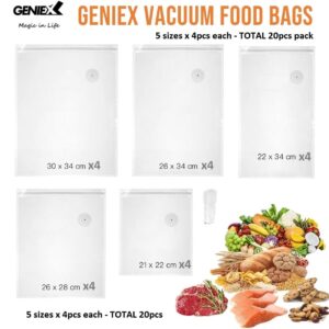 Vacuum Seal Bags for Food, Reusable Freezer Vacuum Storage Bags, Vacuum Food Saver Bags for Vacuum Sealer Hand held | Enhanced Air Valve, Easy Vacuum, Less Waste, Keep Fresh (20pcs pack)