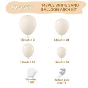 ADOINBY White Sand Balloon Arch Kit, 143Pcs Sand White cream beige Latex Balloon Garland kit, 18 12 10 5 Inch Different Size Balloons for Birthday Baby Shower Wedding Boho Party Decorations Supplies