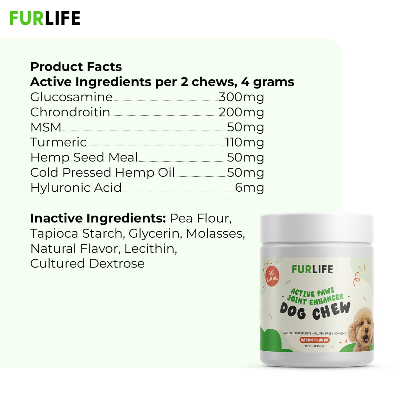 FurLife - Chewable Dog Hip and Joint Supplement for All Breeds & Sizes - Glucosamine, Chondroitin & Turmeric Chews - Dog Joint Supplements & Vitamins - Extended Joint Care - 90 Chews