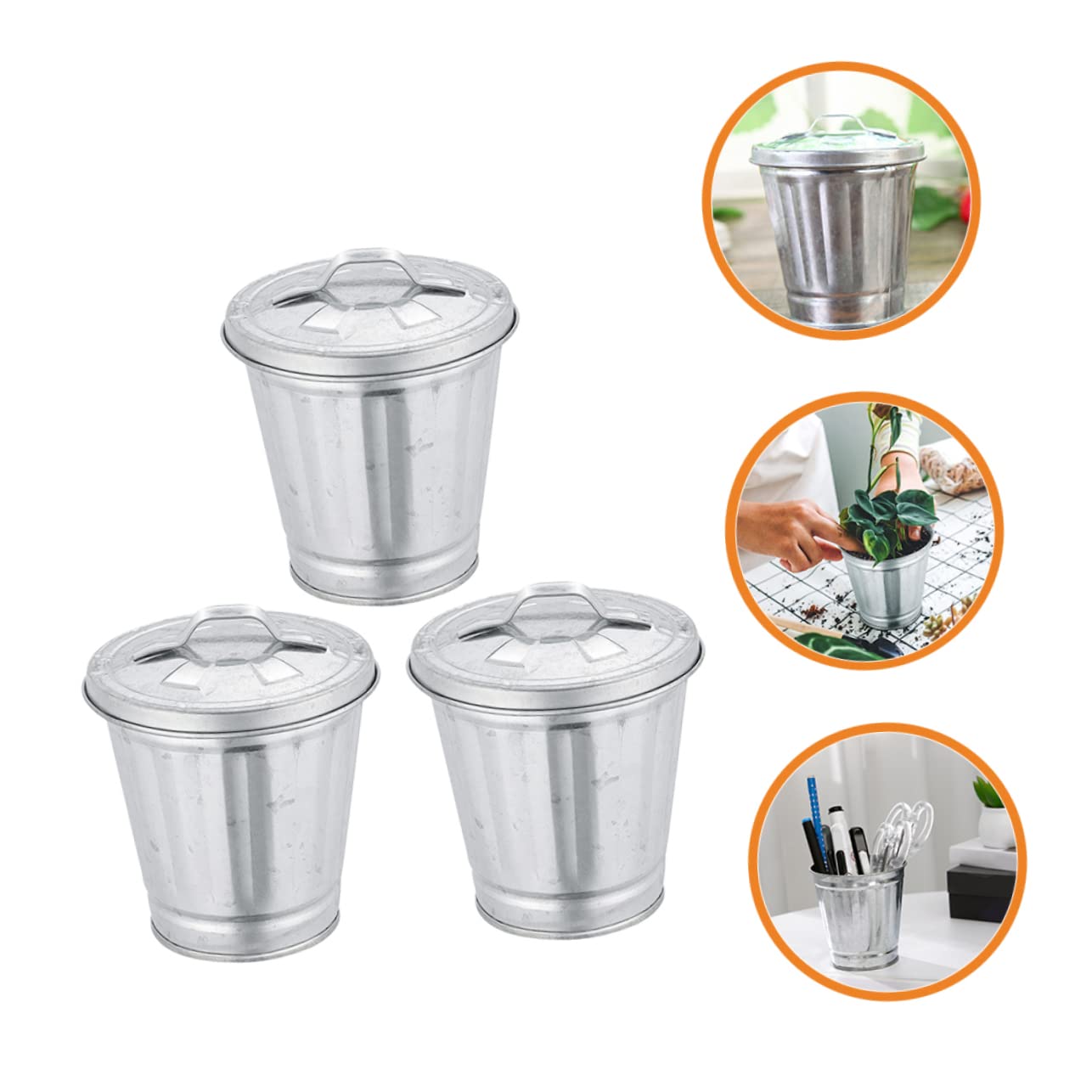 GAROZATION 3pcs Trash Can Flowerpot with Lids Desktop Waste Bin Countertop Trash Can Flowerpots for Home Office Kitchen Decor