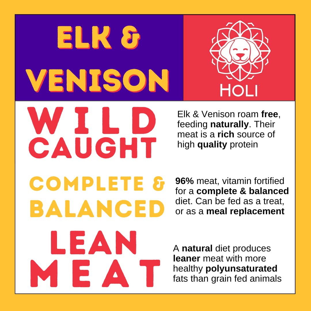 HOLI Freeze Dried Elk and Venison Dog Food Topper - 96% Meat, Wild Caught Free Range - Freeze Dried Dog Food Flavor Enhancer for Picky Dogs – 100% All Natural - 6oz