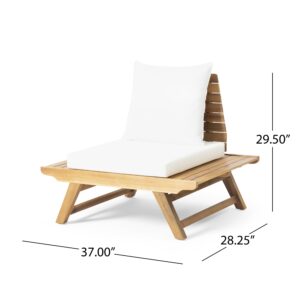 Christopher Knight Home Sedona Outdoor Acacia Wood 6 Seater Chair Loveseat Cushions Chat Patio Furniture Conversation Sets with Coffee Table, 37 "W x 28.25 "D x 29.5 "H, Teak + White