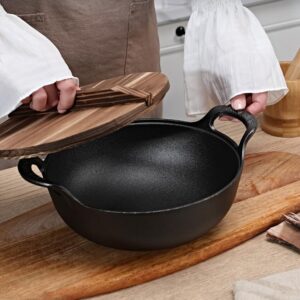 VONOTO Cast Iron Wok with Handles, Pre-seasoned Cast Iron Grilling Wok, Use in the Oven, on the Stove, or on the Grill (8 inch)