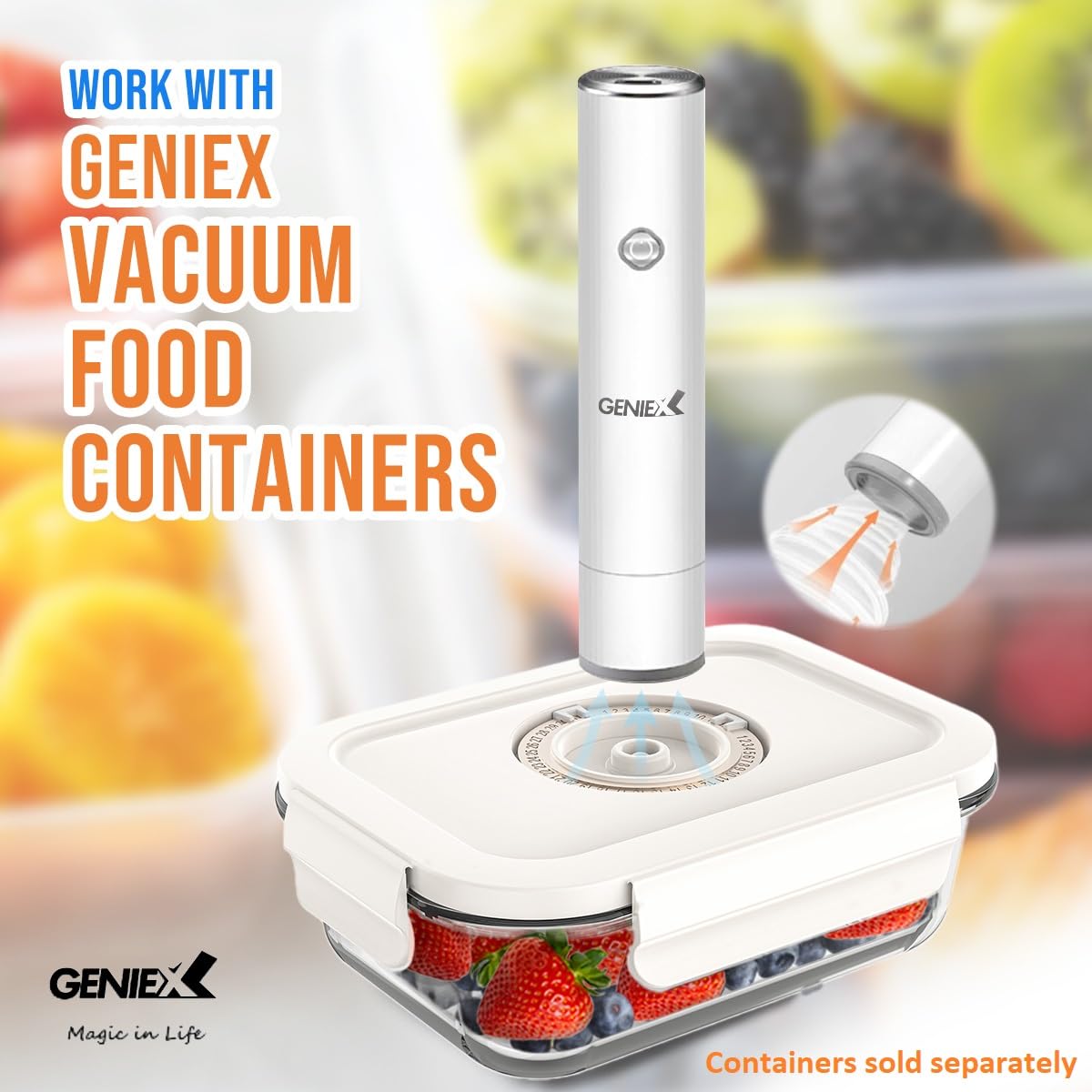 Handheld Vacuum Sealer for Food Storage, Rechargeable Vacuum Sealer Pump for Reuseable Food Saver Vac Bags & Food Containers with Vacuum Seal (Bags and Containers sold separately)