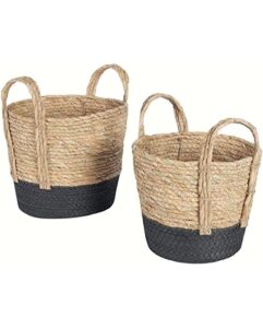 generic set of 2 jute cylinder baskets with handles, 12 x 12 and 8 x 8 inches, beige and black, 78654