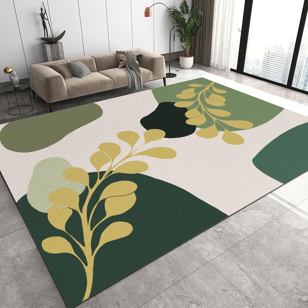 Modern Abstract Design Area Rug, Botanical Simple Bohemian Style Bedroom Rug, Low Pile Washable Living Room Carpet, Soft Non-Slip Dining Room Kitchen Bathroom Rugs 4'x5'