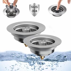 2 pcs 3 in 1 kitchen sink drain strainer,stainless steel & brass pop up sink stopper,for us standard 3-1/2 inch sink bounce core drain strai