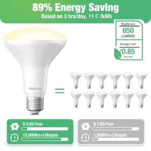 DEGNJU 12 Pack BR30 LED Recessed Light Bulb, Dimmable Indoor Flood Light Bulbs CRI80 7W Equivalent 65W 2700K Soft White 650 Lumens, 15000 Lifetime Hours E26 Base LED Can Light Bulb, Flicker-Free