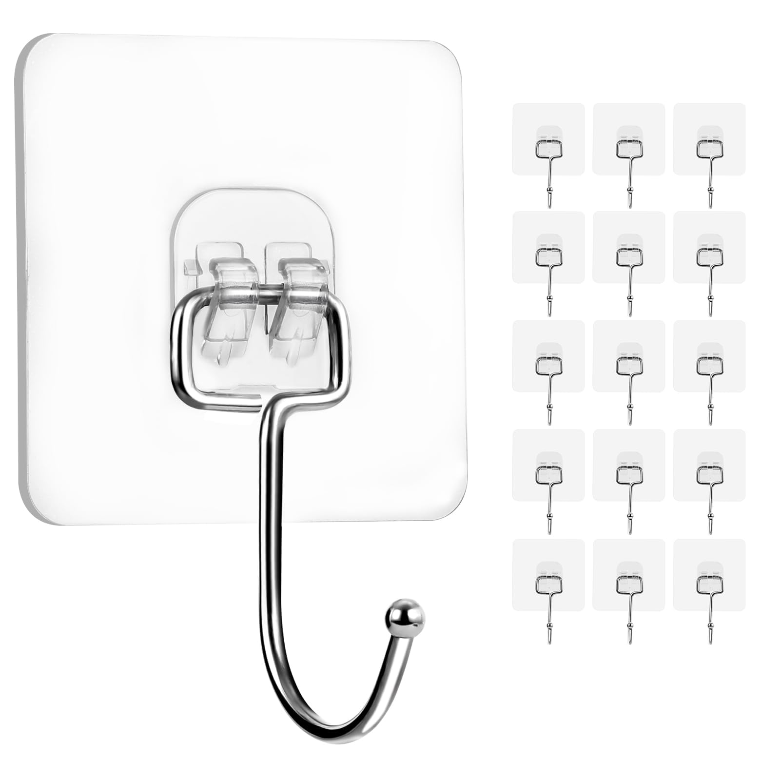 FGCKJ Ultra Strong 50lb (Max) Transparent Self-Adhesive Hooks - Heavy-Duty Wall Hooks for Kitchen, Bathroom, Ceiling, and More - The Ultimate Organizational Solution (Pack of 10 Transparent Hooks)