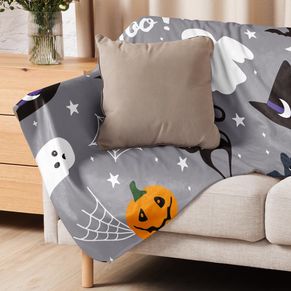 Halloween Throw Blanket Grey Fleece Flannel Fuzzy Bed Throws Soft Cozy Lightweight Blanket for Couch Sofa Travel Chair Cartoon Halloween Festival Themed Room Decor Boys Kids Girl Gifts 50"x60"