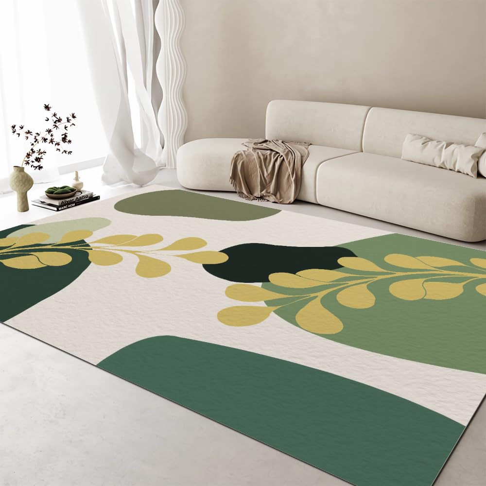 Modern Abstract Design Area Rug, Botanical Simple Bohemian Style Bedroom Rug, Low Pile Washable Living Room Carpet, Soft Non-Slip Dining Room Kitchen Bathroom Rugs 4'x5'