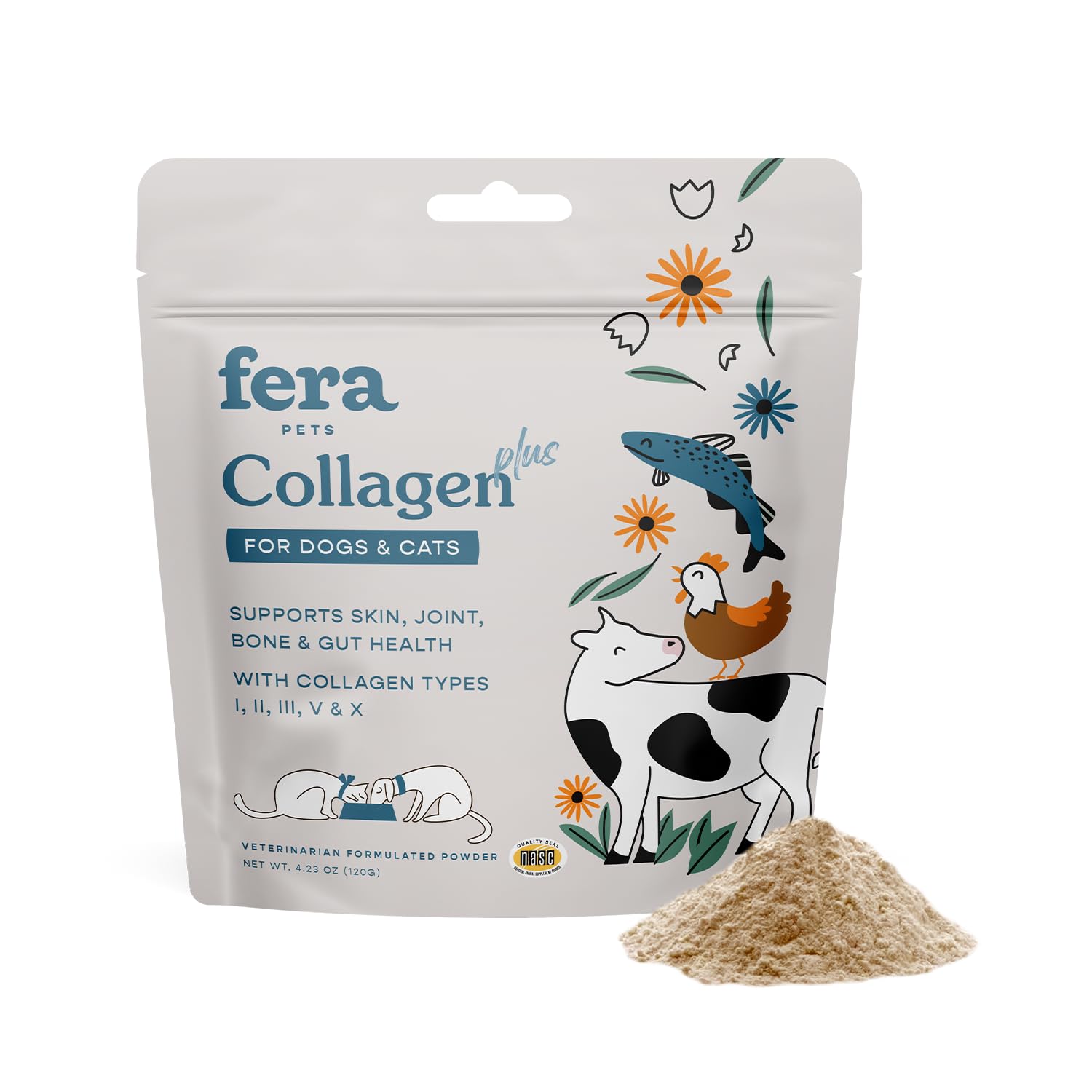 Fera Pet Organics Collagen Plus Cat & Dog Food Topper – Vet Created Support for Pet Joints, Skin, Bone & Immune System with Collagen + Vitamin C – Powder Supplement - 4.23oz