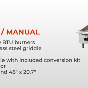 Inferno Blaze IB-CTG-48M 48” Wide Countertop Commercial Griddle with Manual Controls 120,000 BTU - CSA Certified, Stainless Steel Exterior Natural Gas Griddle - Perfect for Commercial Kitchens