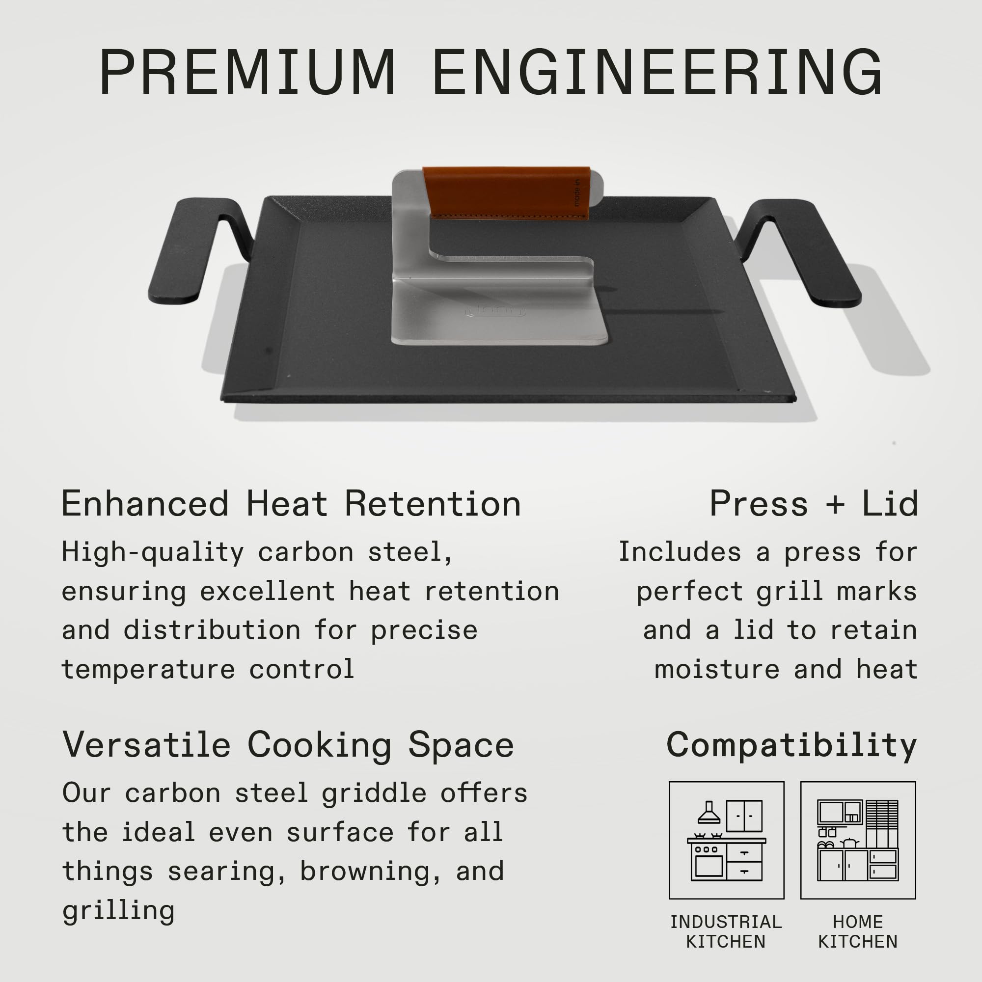 Made In Cookware - Carbon Steel Half Griddle + Grill Press - (Like Cast Iron, but Better) - Professional Cookware - Crafted in Sweden - Induction Compatible