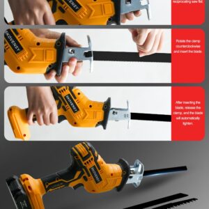 Cordless Reciprocating Saw, 2.0Ah Battery x2, Cordless Variable Speed, Blades Kit for Wood/Metal/PVC Cutting Yellow