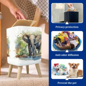 PHAIBHKERP Trash Can with Lid Elephant Jungle Animals Garbage Can Rectangular Waste Bin Press Cover Dog Proof Wastebasket for Kitchen Bathroom Living Room Nursery, ljt-fang