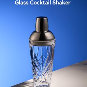 Fioance Glass Cocktail Shaker, 18.5oz Cutting Desgin Glass Shaker - Exquisite Martini Shaker for Elevated Mixology. Perfect for Crafting Artisan Cocktails, Martinis